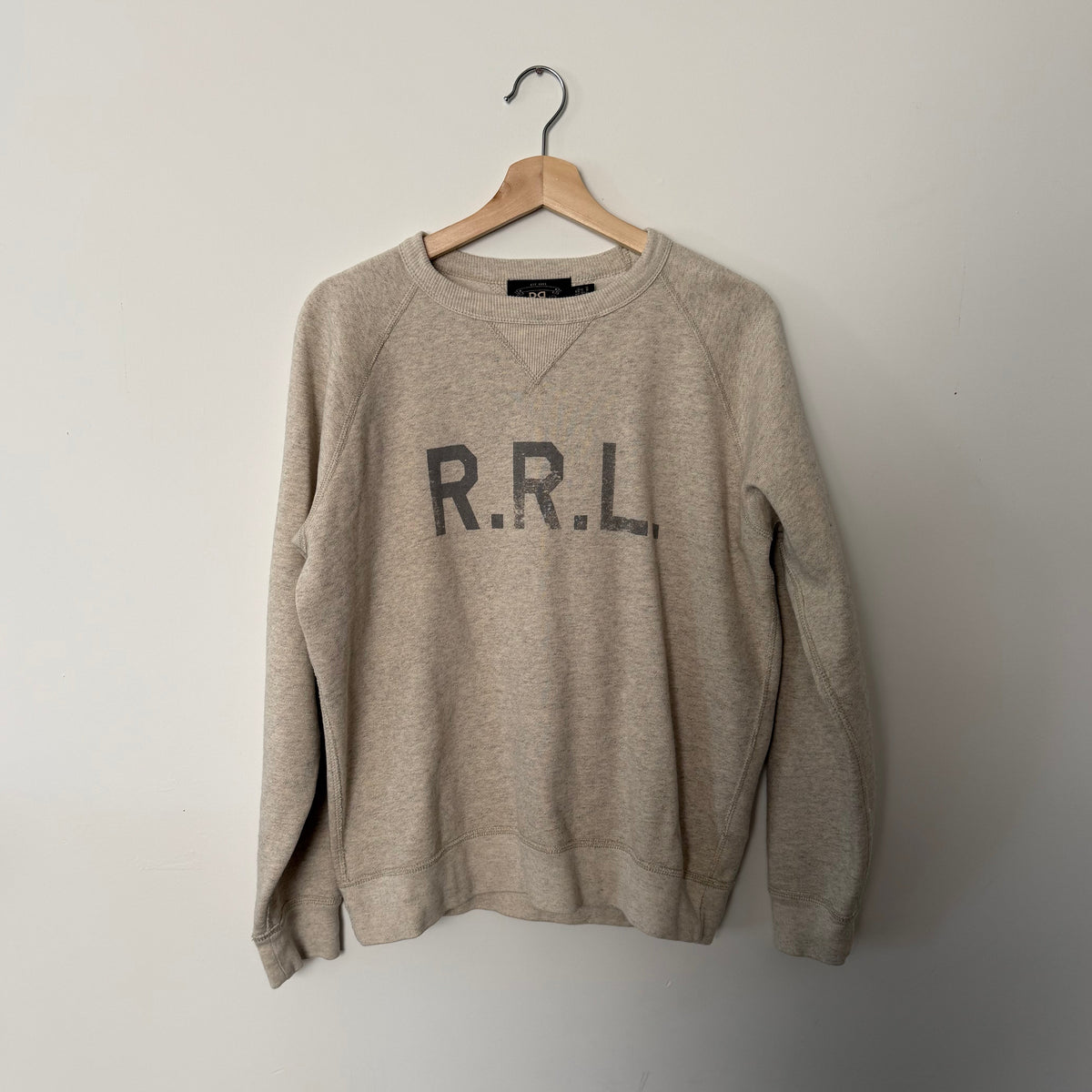 RRL Logo Fleece Sweatshirt Oatmeal Heather PRE-OWNED/ FINAL SALE