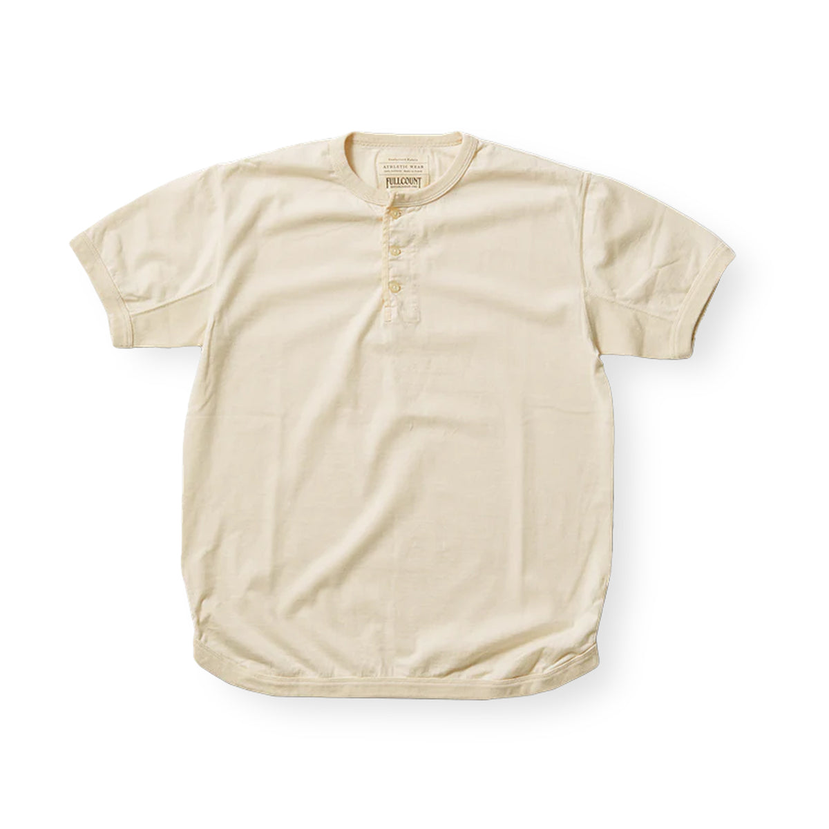 Full Count Flat Seam Heavyweight Short Sleeve Henley T-Shirt Ecru