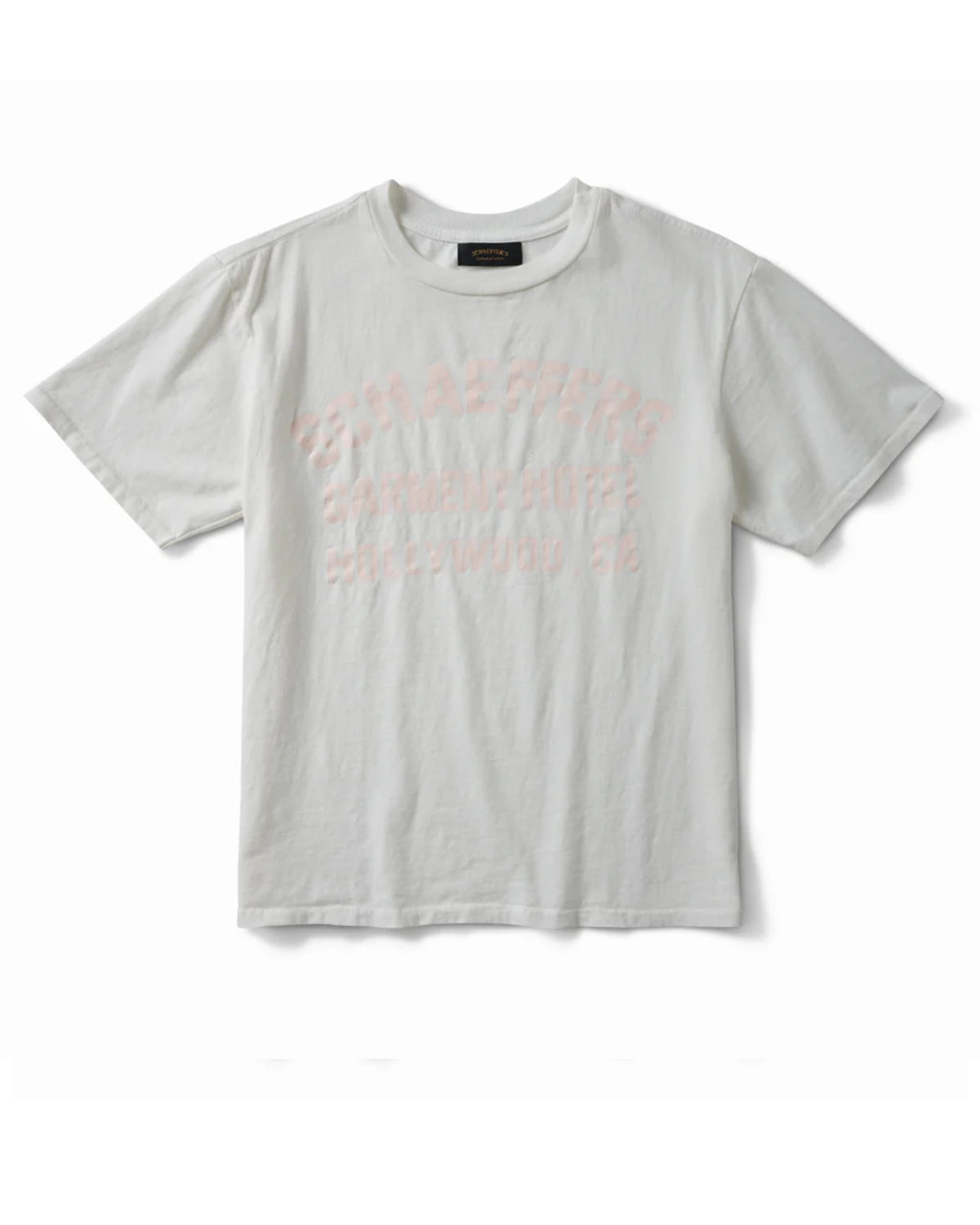 Schaeffer's Garment Hotel Cycle Varsity Tee Pink Cracked Print