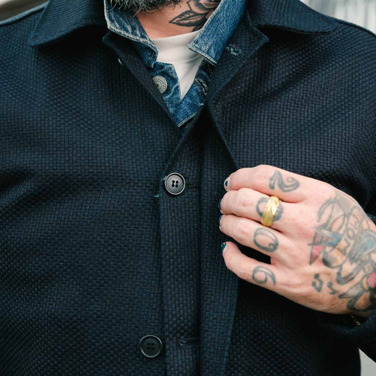 Rouge Territory x Snake Oil Provisions Sashiko Trench Coat Indigo
