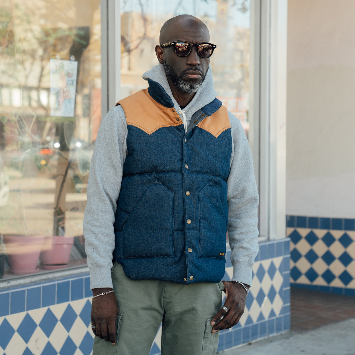The Flat Head FN-OJ-DPV001 12.5oz Denim Puff Vest FINAL SALE