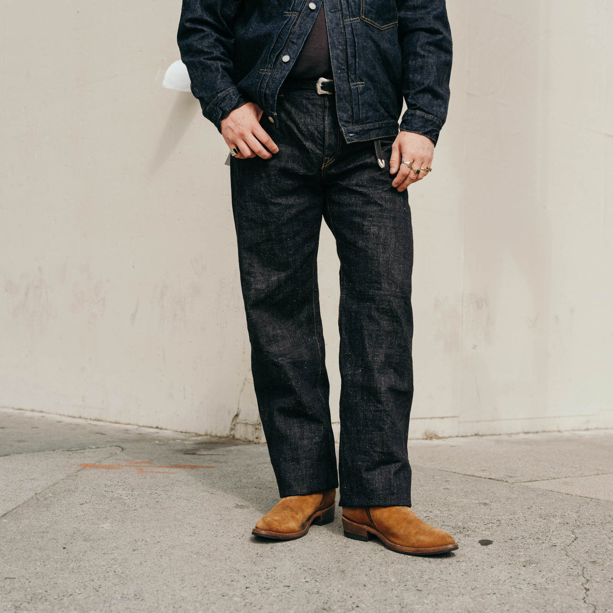 Omoto 0611 15.5oz Slub-Nep Denim Relax Fit Button Fly Indigo