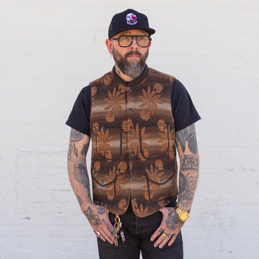 RRL Wool-Cashmere Snap-Front Sweater Vest Brown Multi FINAL SALE