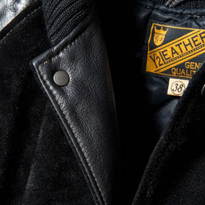 Y'2 Leather PB-147 Steer Roughout & Vintage Horse Light Varsity Jacket Black