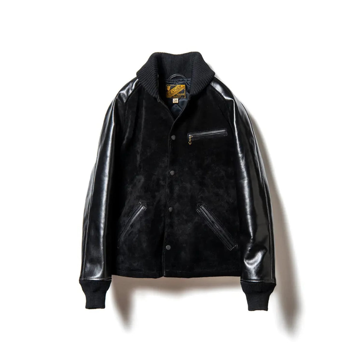 Y'2 Leather PB-147 Steer Roughout & Vintage Horse Light Varsity Jacket Black