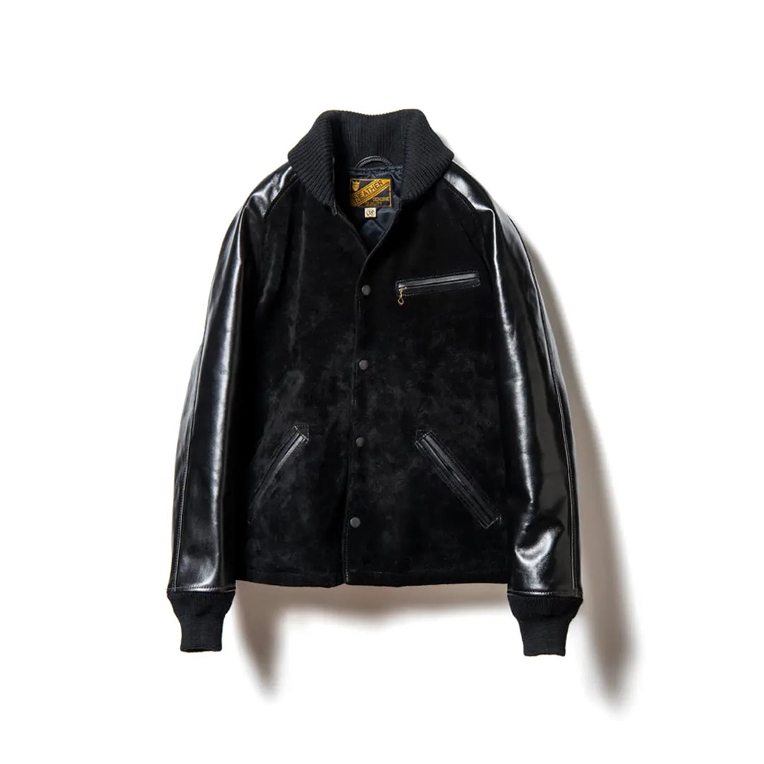 Y'2 Leather PB-147 Steer Roughout & Vintage Horse Light Varsity Jacket Black