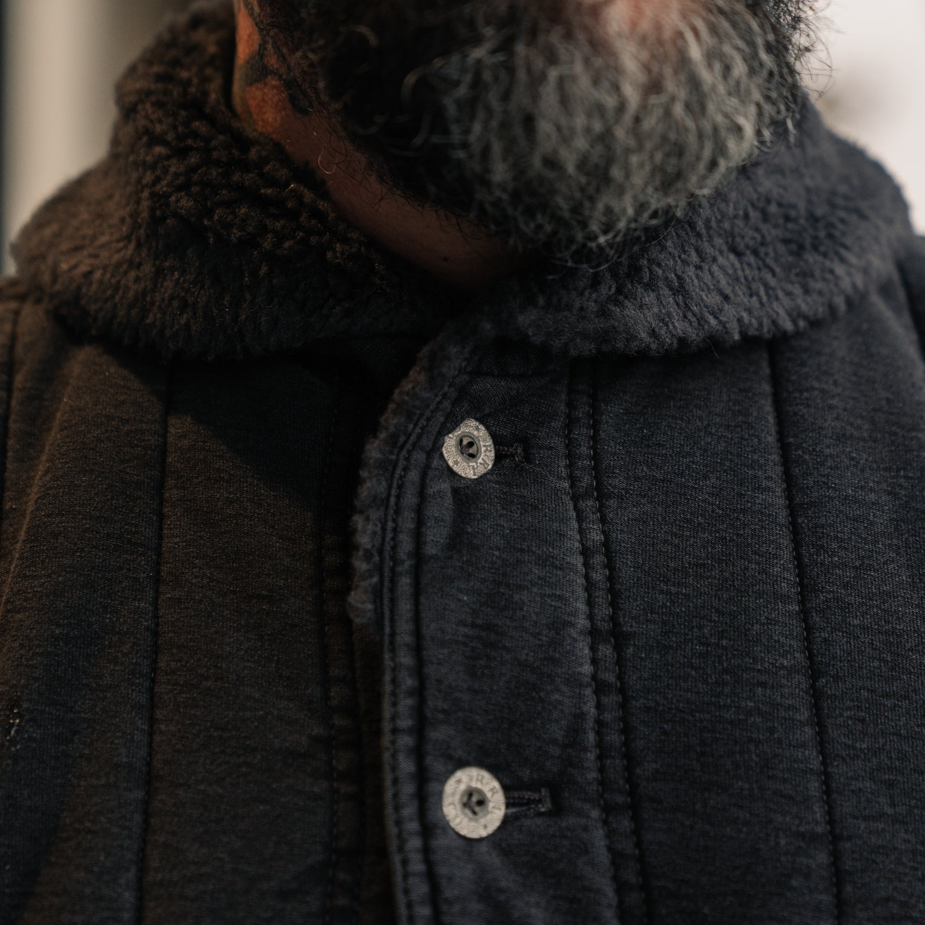 RRL Fleece-Collar Quilted Jersey Jacket Faded Black FINAL SALE