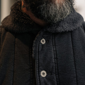 RRL Fleece-Collar Quilted Jersey Jacket Faded Black FINAL SALE