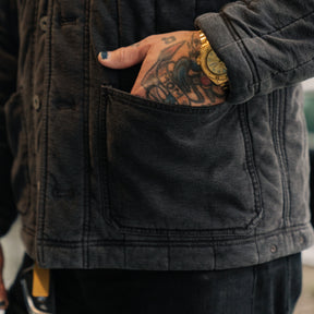 RRL Fleece-Collar Quilted Jersey Jacket Faded Black FINAL SALE