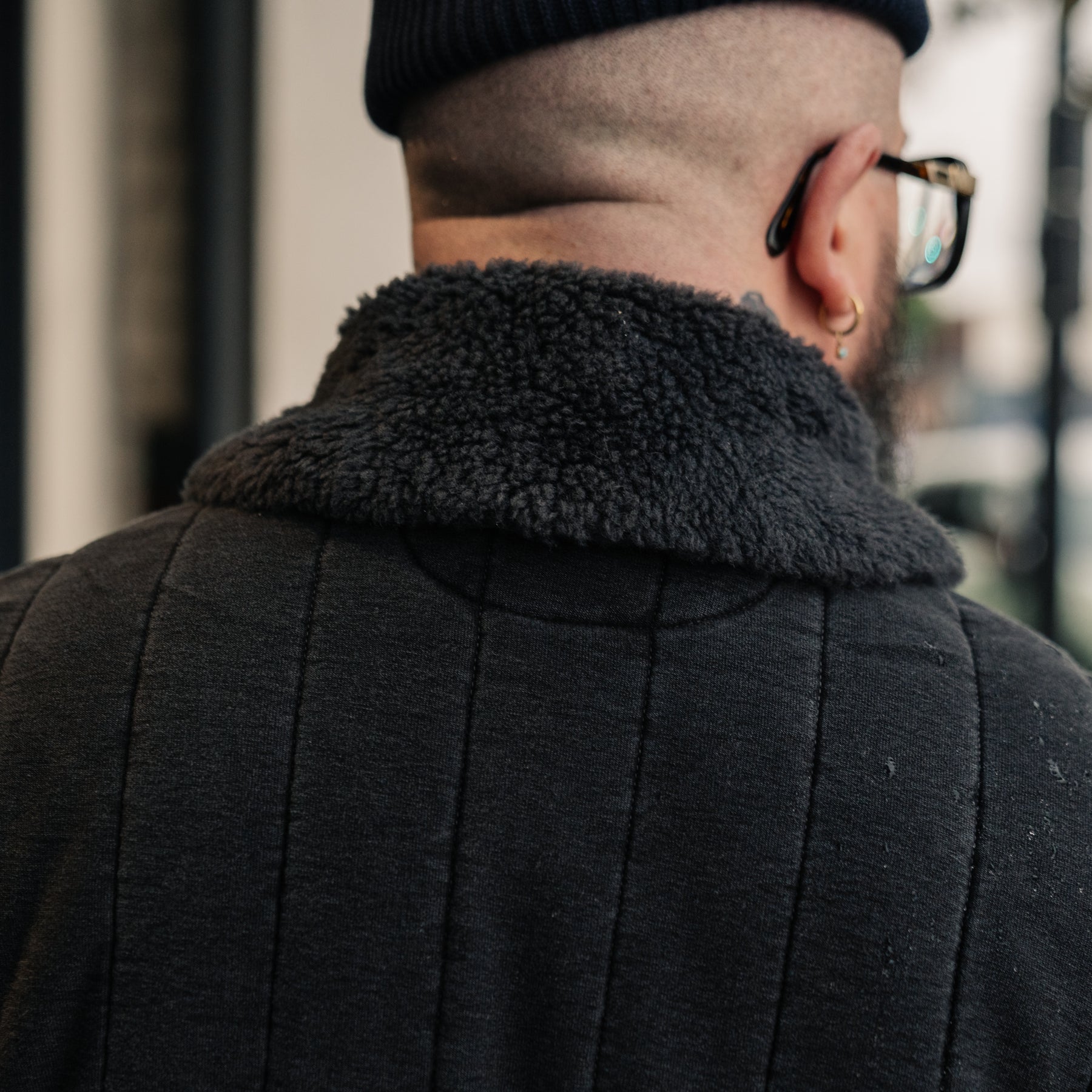 RRL Fleece-Collar Quilted Jersey Jacket Faded Black FINAL SALE
