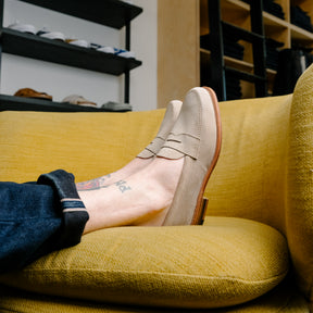 Alden x Snake Oil Provisions Unlined Penny Loafer Milkshake Suede