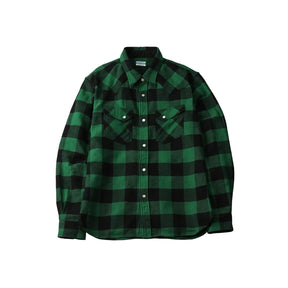 The Flat Head FN-SNW-101L Block Check Flannel Western Shirt Green x Black