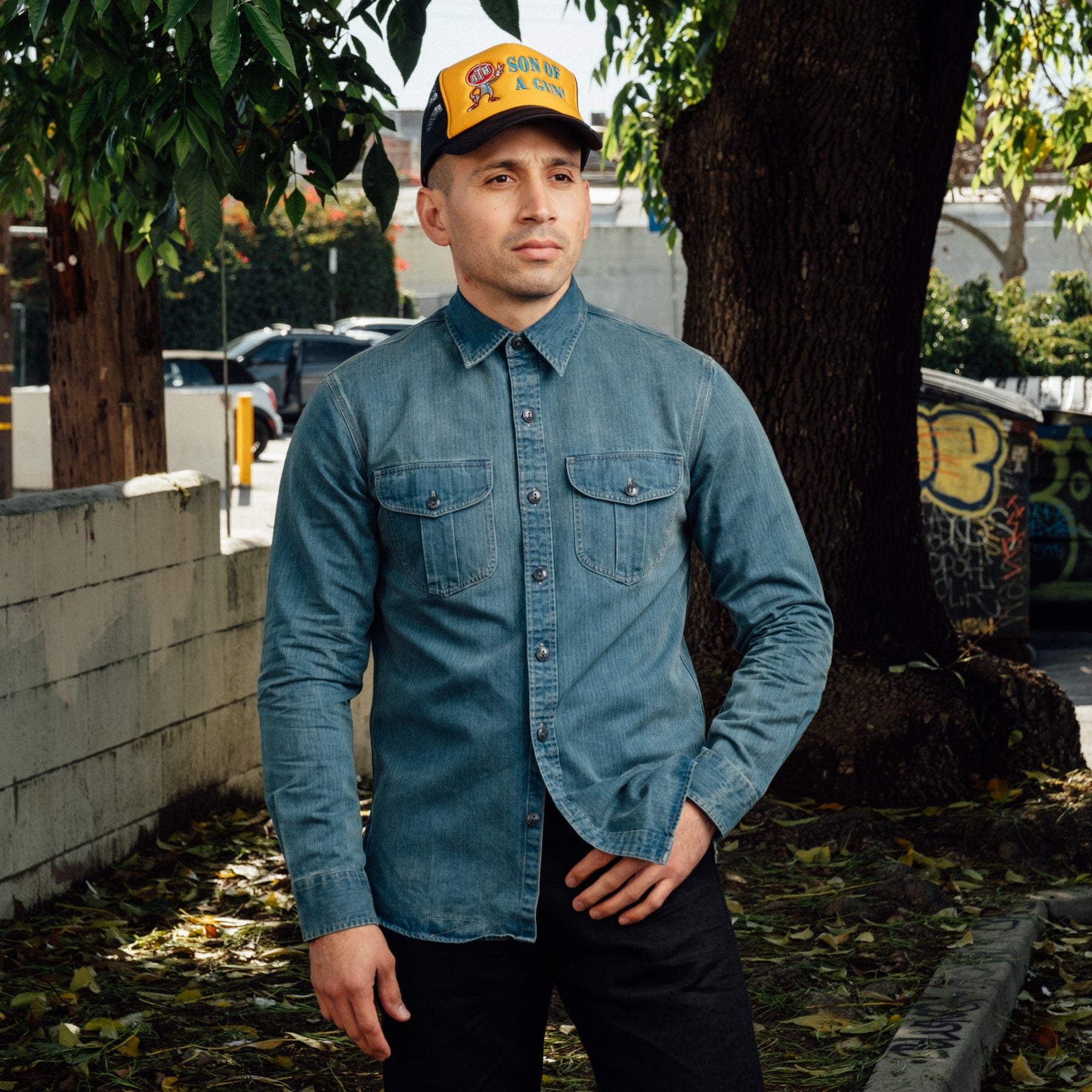 RRL Herringbone Twill Work Shirt Faded Indigo
