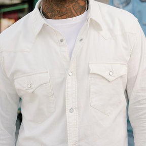 The Flat Head FN-SCW-003L Chambray Western Shirt White