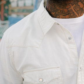 The Flat Head FN-SCW-003L Chambray Western Shirt White