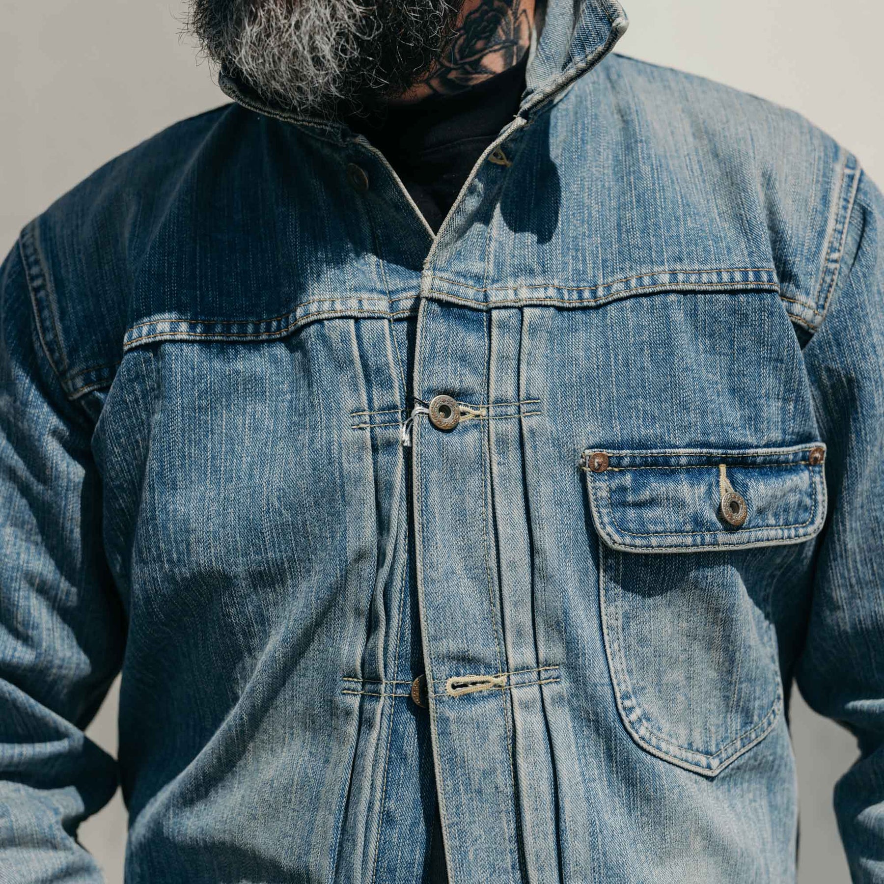 The Flat Head FN-OJ-D101C Left Hand Zimbabwe Cotton Denim Jacket Real Aging