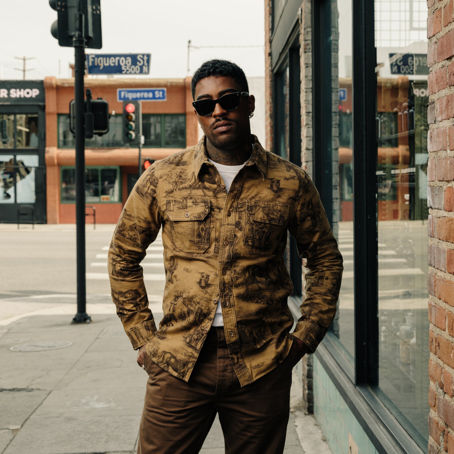 RRL Moleskin Printed Stables Sport Shirt Brown FINAL SALE