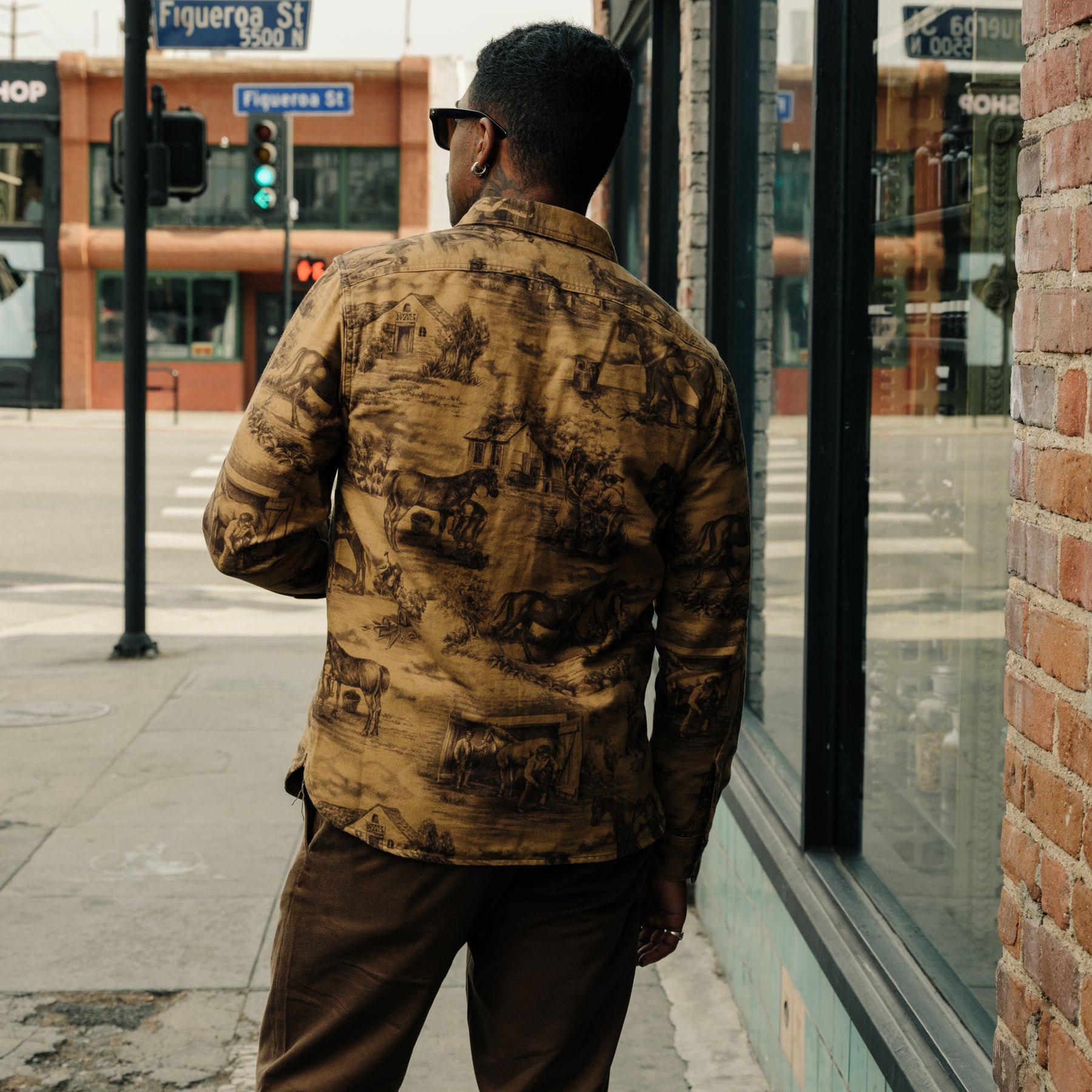 RRL Moleskin Printed Stables Sport Shirt Brown FINAL SALE