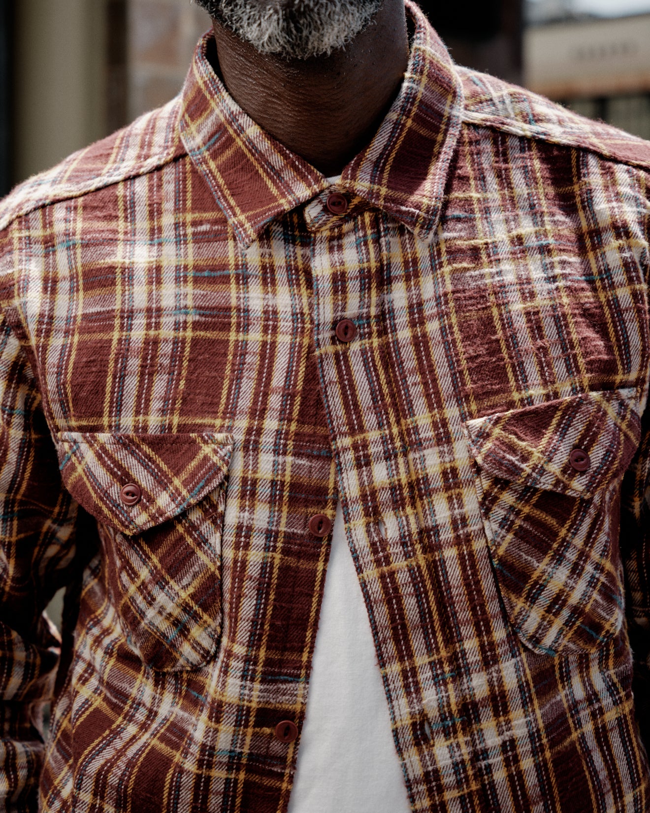 UES 502655 Slubby Flannel Shirt Brown