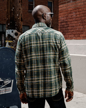 UES 502655 Slubby Flannel Shirt Green