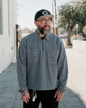 Brain Dead Hickory Stripe Half Zip Work Shirt Navy