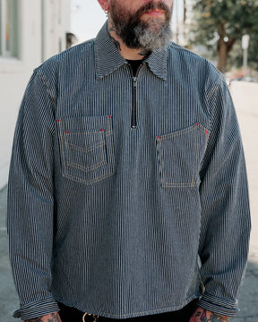Brain Dead Hickory Stripe Half Zip Work Shirt Navy