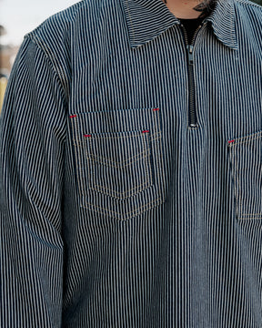 Brain Dead Hickory Stripe Half Zip Work Shirt Navy
