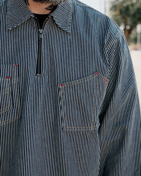Brain Dead Hickory Stripe Half Zip Work Shirt Navy