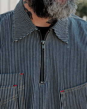 Brain Dead Hickory Stripe Half Zip Work Shirt Navy