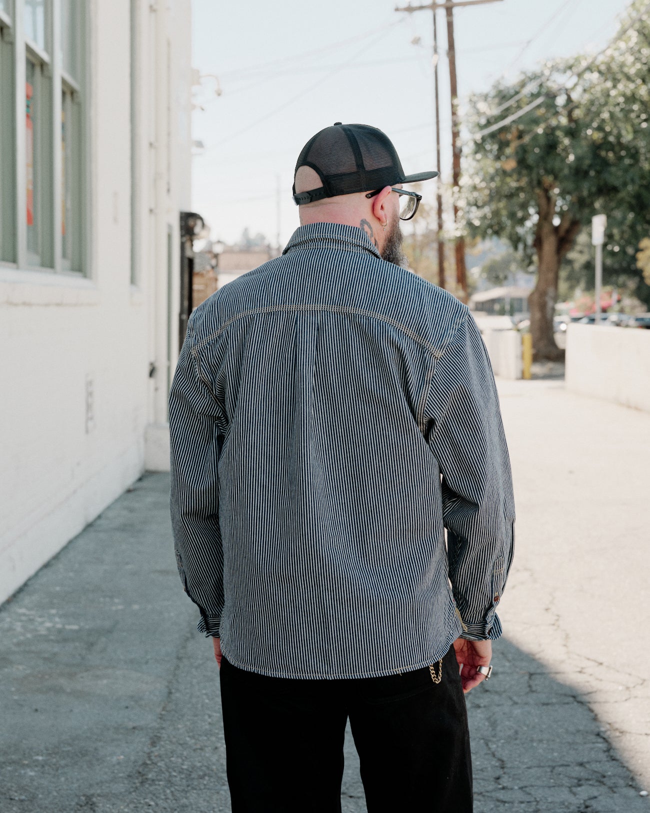 Brain Dead Hickory Stripe Half Zip Work Shirt Navy