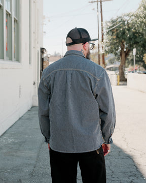 Brain Dead Hickory Stripe Half Zip Work Shirt Navy