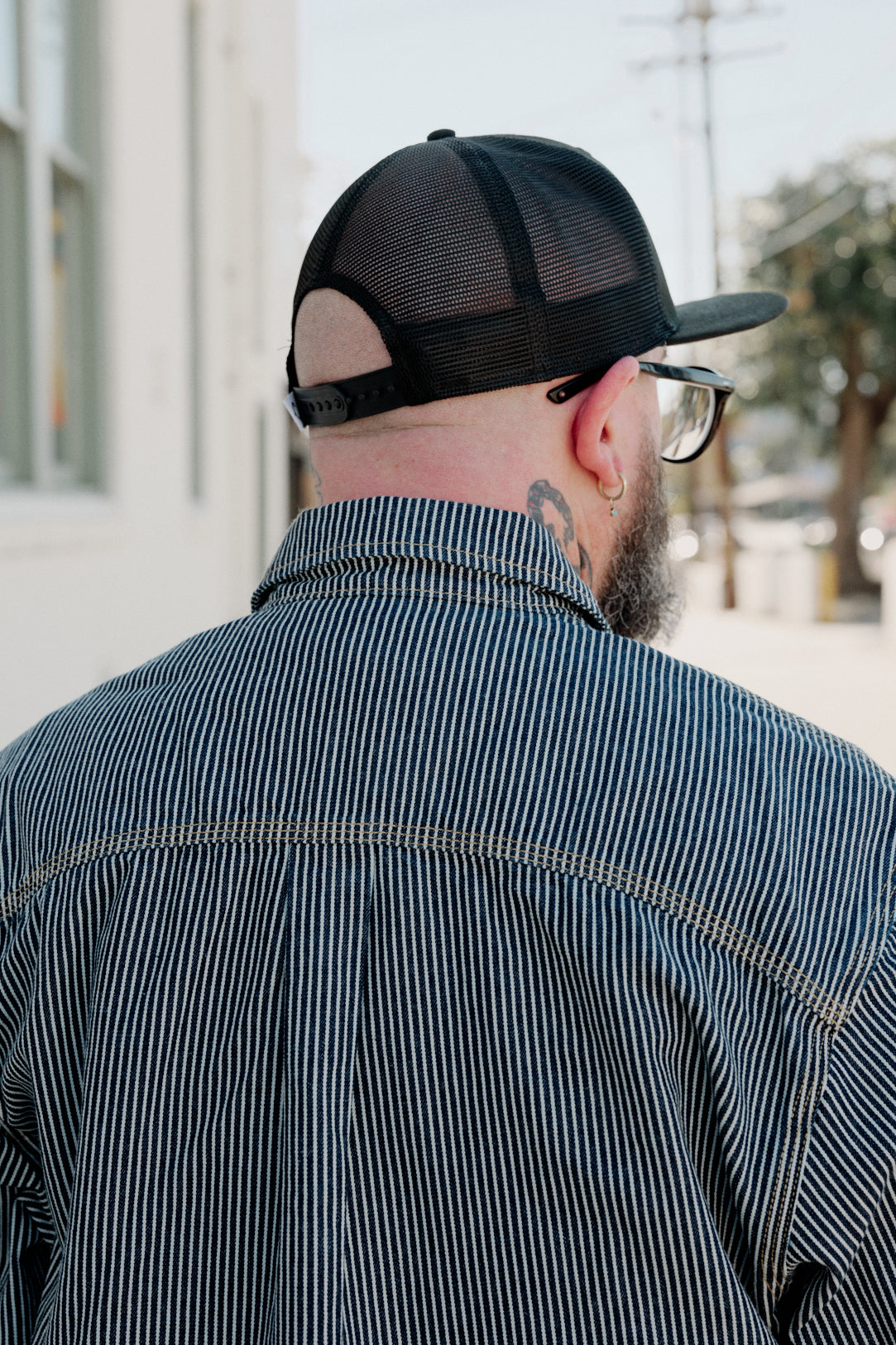 Brain Dead Hickory Stripe Half Zip Work Shirt Navy