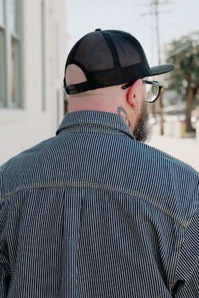 Brain Dead Hickory Stripe Half Zip Work Shirt Navy