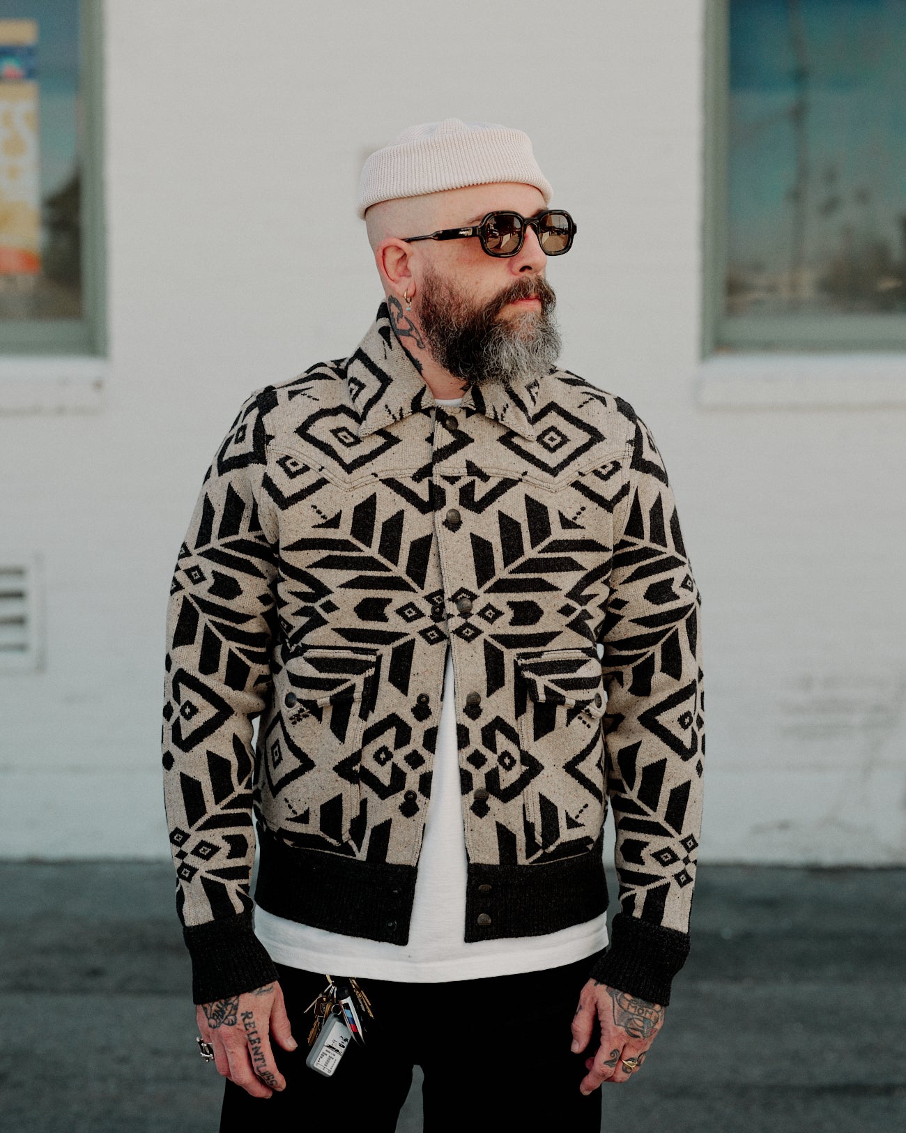 RRL Wool Western Sweater Jacket Black/ Cream