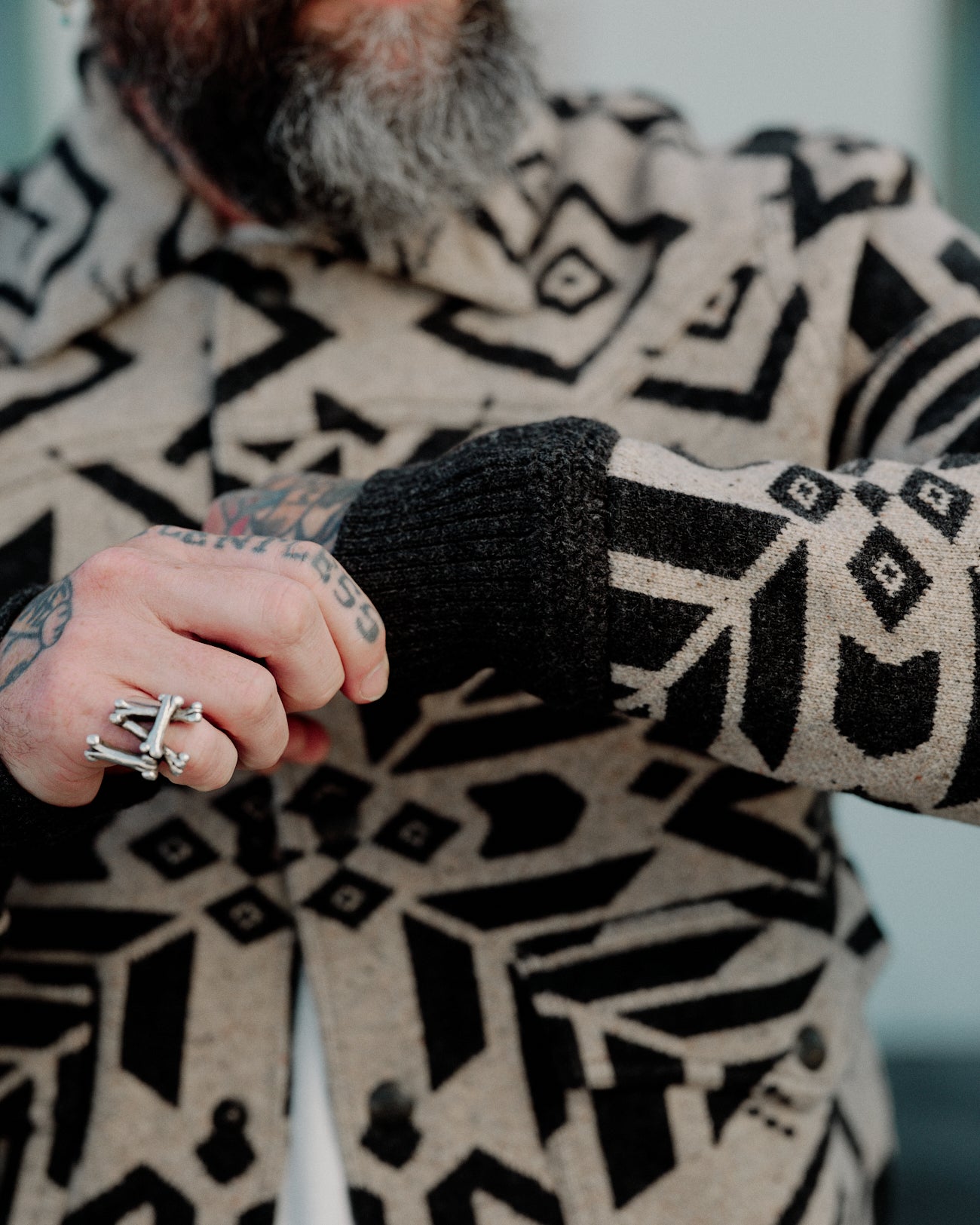 RRL Wool Western Sweater Jacket Black/ Cream