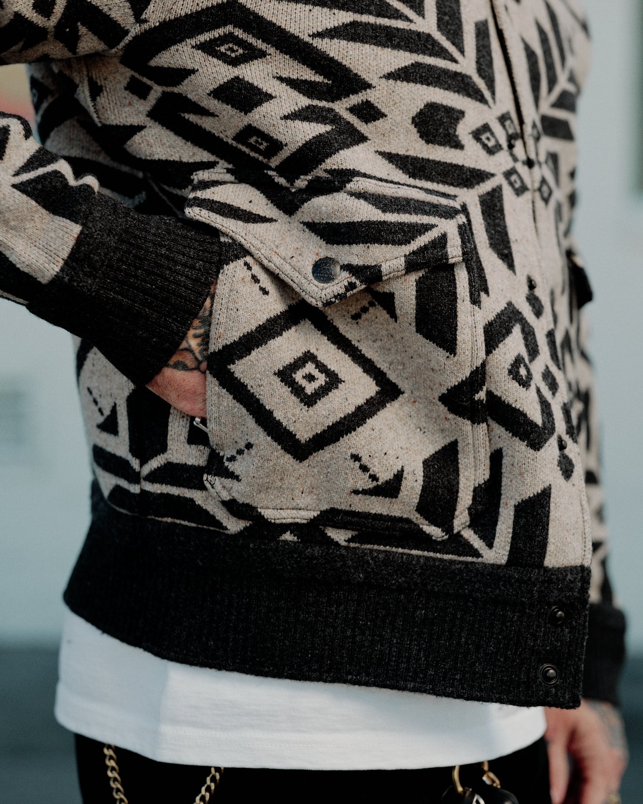 RRL Wool Western Sweater Jacket Black/ Cream