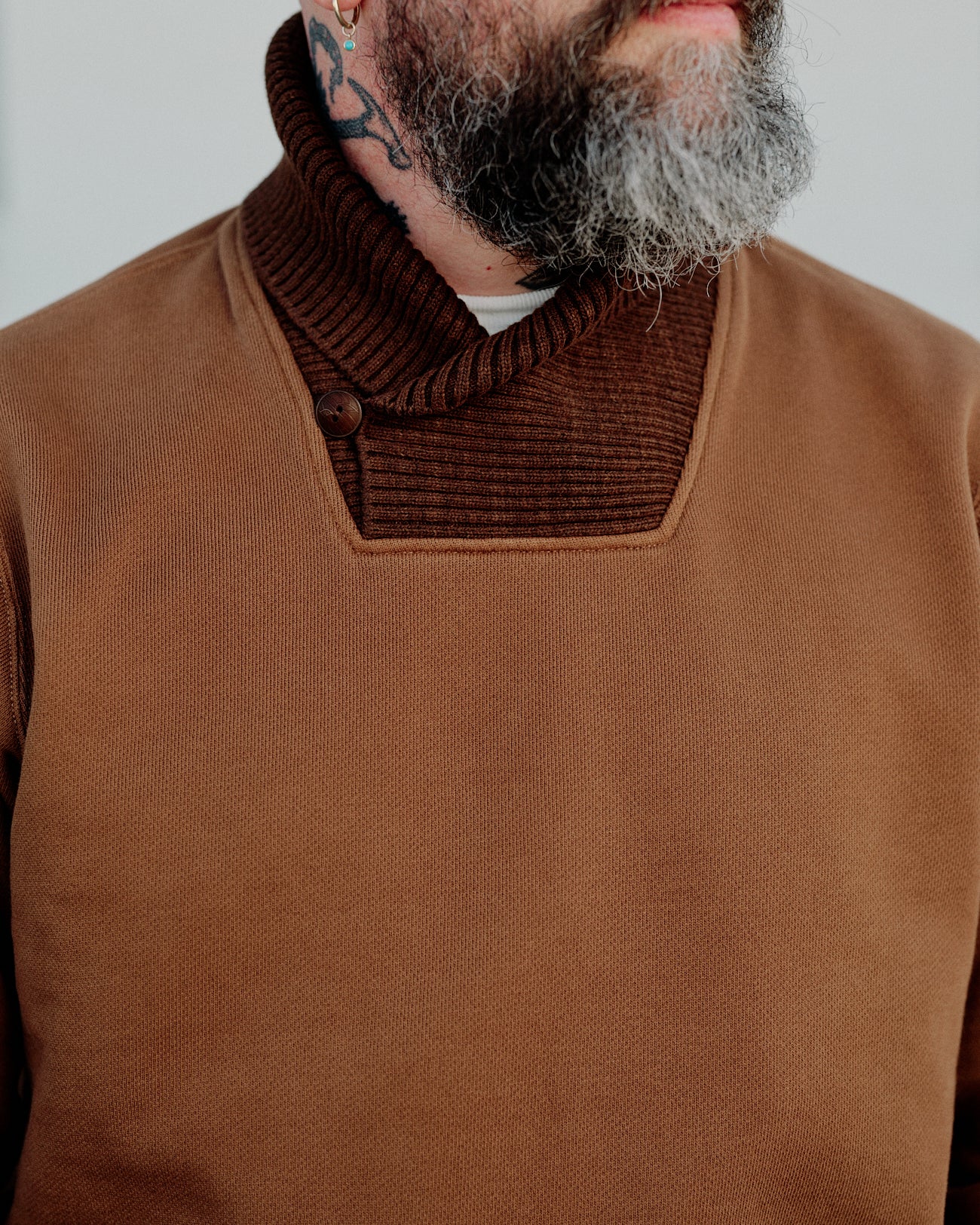 RRL Garment-Dyed Fleece Shawl Sweatshirt Tan