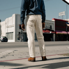 Drake's Ecru 12.7oz Selvedge Denim Contrast Stitch Five-Pocket Jeans