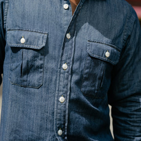 Drake's Mid-Blue Washed Denim Cotton Two-Pocket Work Shirt