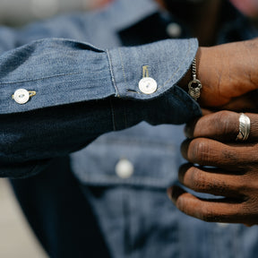 Drake's Mid-Blue Washed Denim Cotton Two-Pocket Work Shirt