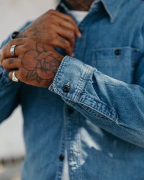 Full Count 4890HW-19 Denim Work Shirt Hand Wash Indigo Blue
