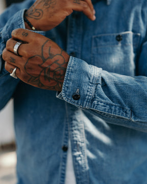 Full Count 4890HW-19 Denim Work Shirt Hand Wash Indigo Blue