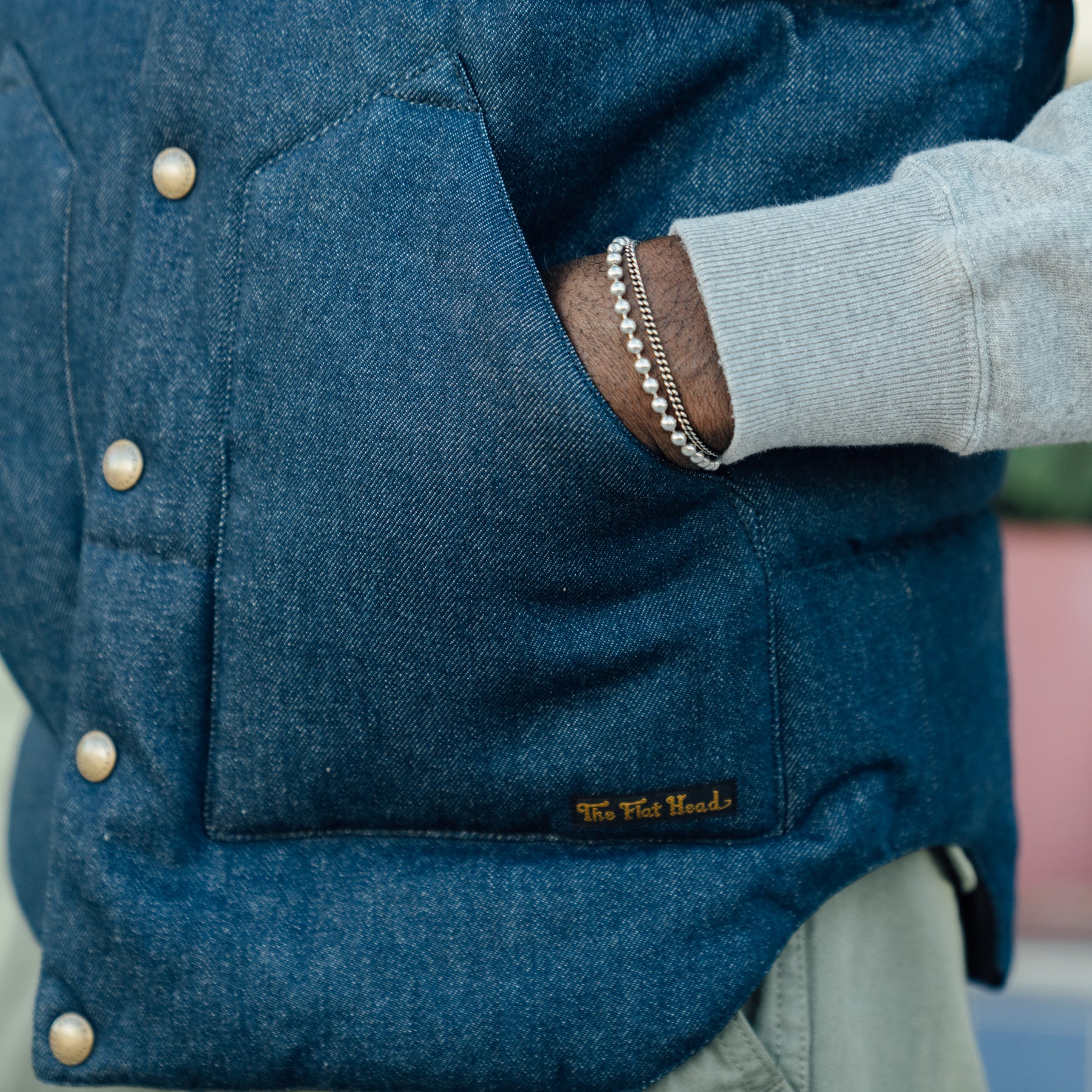 The Flat Head FN-OJ-DPV001 12.5oz Denim Puff Vest FINAL SALE