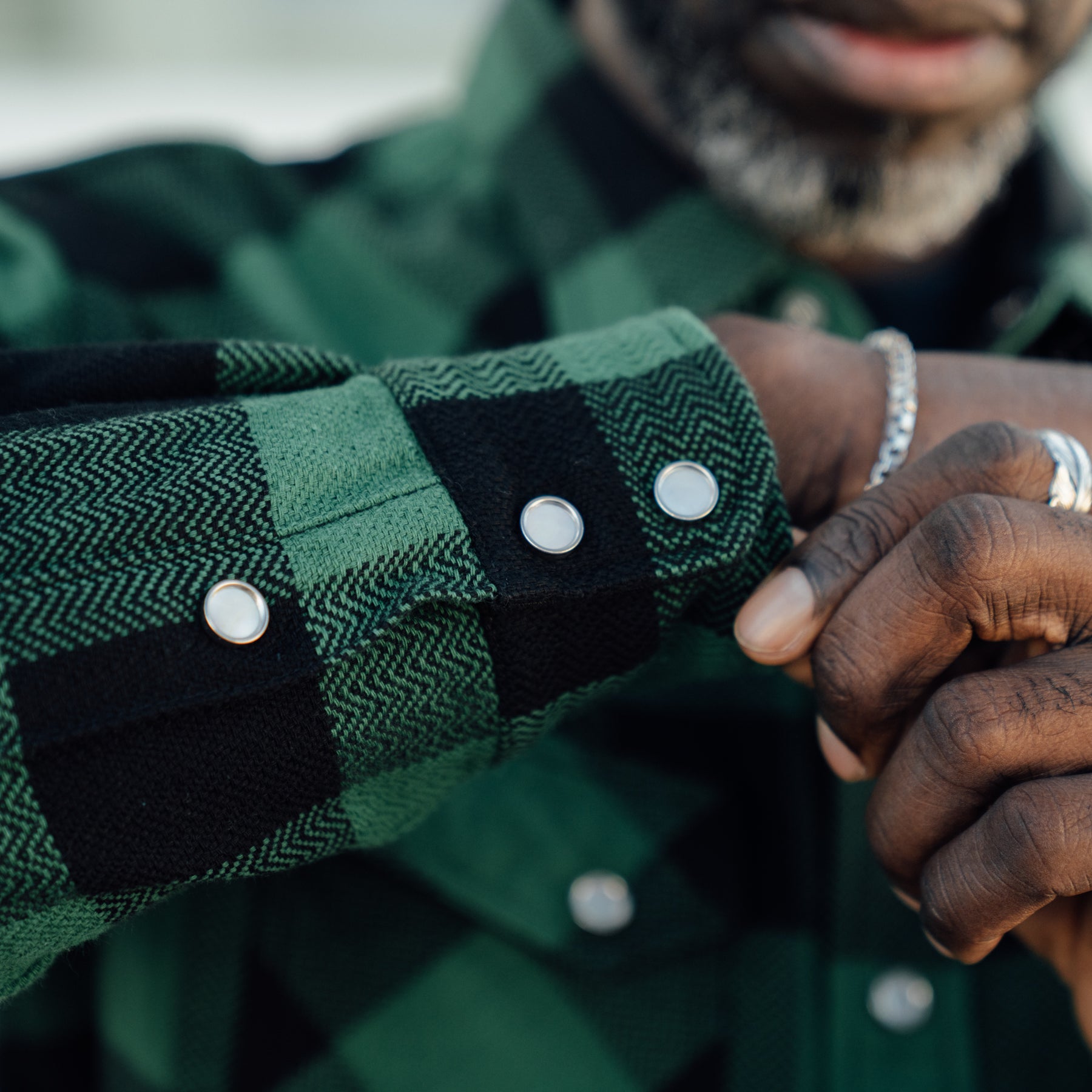 The Flat Head FN-SNW-101L Block Check Flannel Western Shirt Green x Black