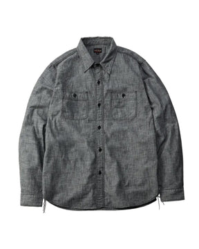 The Flat Head FN-SCK-010L Long Sleeve Chambray Work Shirt Black