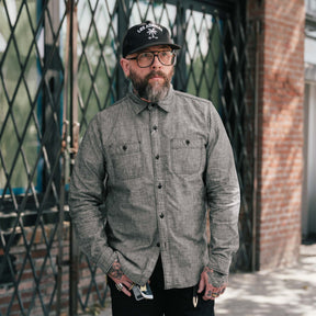 The Flat Head FN-SCK-010L Long Sleeve Chambray Work Shirt Black