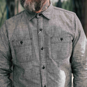 The Flat Head FN-SCK-010L Long Sleeve Chambray Work Shirt Black