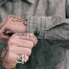 The Flat Head FN-SCK-010L Long Sleeve Chambray Work Shirt Black