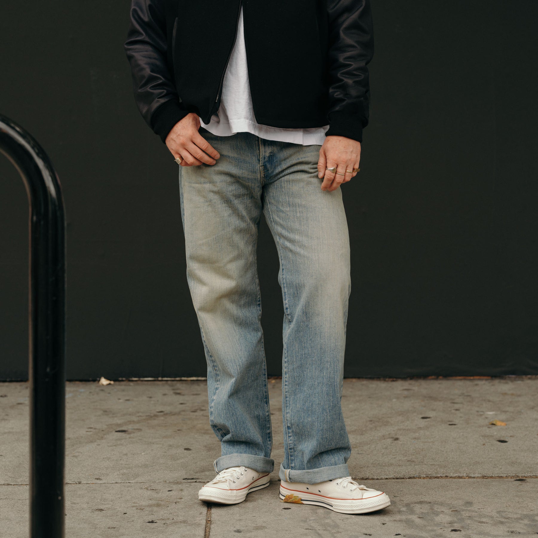 The Flat Head FN-D111C Left Hand Zimbabwe Cotton Wide Straight Real Aging Jeans