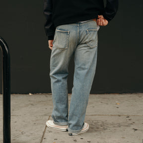 The Flat Head FN-D111C Left Hand Zimbabwe Cotton Wide Straight Real Aging Jeans
